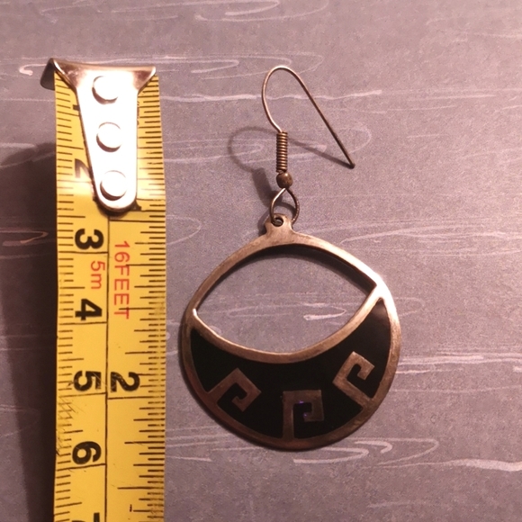 Vintage 1970's Alpaca silver and onyx earrings - Picture 4 of 4